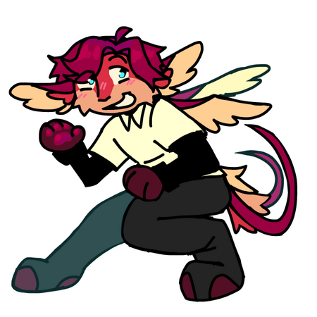 Flock, robinflock's mascot, smiles and waves at the camera while leaning downwards. The artwork is done in a chibi style.